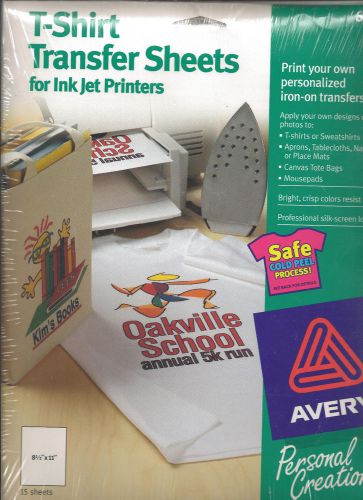 Avery t-shirt transfer *unopened pack of* 15 sheets for inkjet printers #6271 for sale