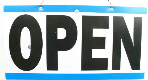Open close sign store clock will return door window post hours reversible blue for sale