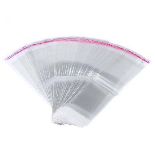 100PCs Self Adhesive Plastic Bags Transparent W/Hole 30x8cm Usable 25.5x8cm