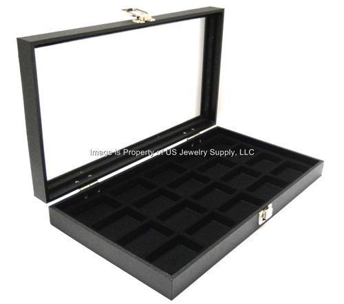 1 Glass Top Black Zippo Lighter Collectors Display Box Case