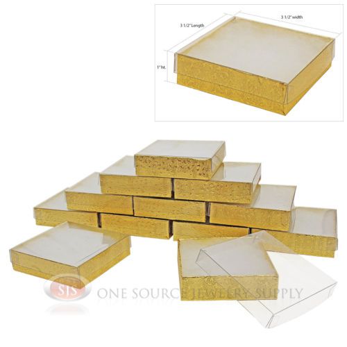 12 gold foil view top 3 1/2&#034; x 3 1/2&#034; cotton filled gift boxes  jewelry box for sale