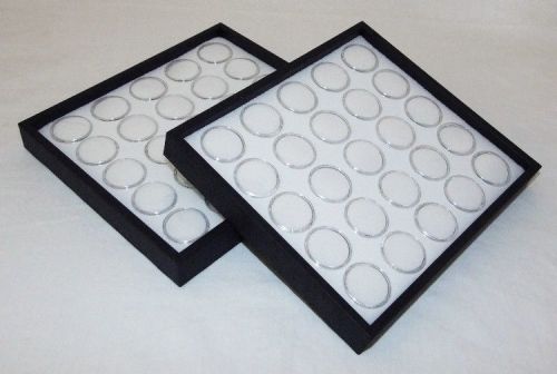 2 pack gem tray stackable 25 space white foam &amp; black trays for sale