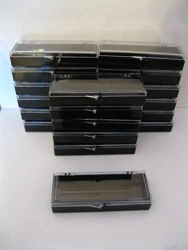 Lot of 18 Hinged Plastic Boxes 6 1/4&#034; x 2 1/2&#034; x 1 1/4&#034; Black with Clear Lid