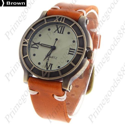 Vintage Round PU Leather Free Shipping Quartz Wrist Wristwatch Women&#039;s Brown