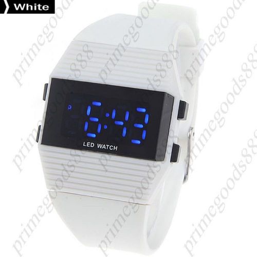 Unisex LED Digital Wrist Watch Rubber Strap in White Free Shipping
