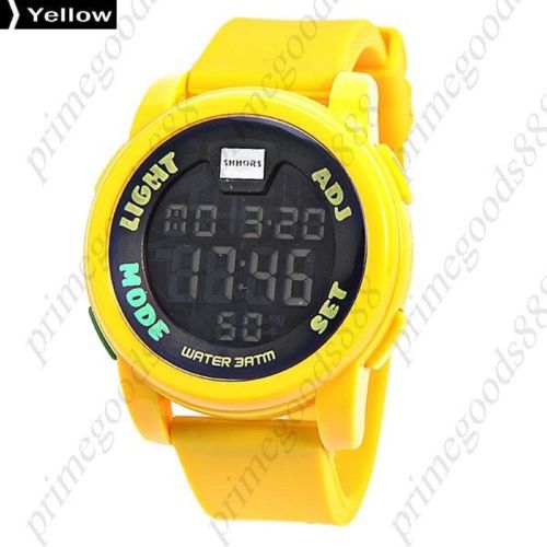 Alarm led sports waterproof digital date men&#039;s stopwatch sport wristwatch yellow for sale