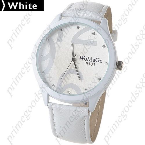 Classic Rhinestones Crystals Leatherette Quartz Wrist Wristwatch Women&#039;s White