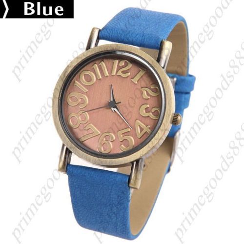 Pu leather strap round case quartz wrist wristwatch free shipping women&#039;s blue for sale