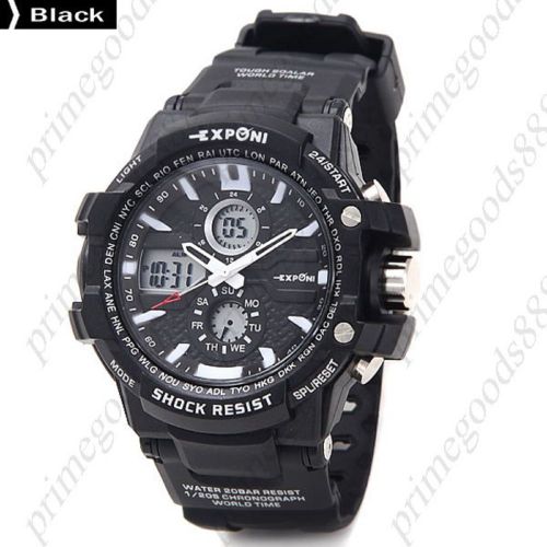Rubber Band 3ATM 2 Time Zone Date Wrist Men&#039;s Free Shipping Wristwatch Black