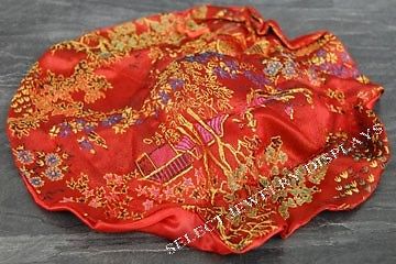 12 Red Silky Brocade Jewelry Drawstring Pouch Display