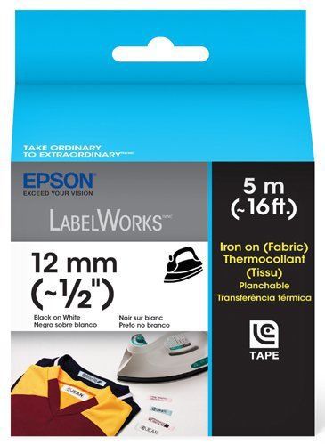 Black On White Epson LabelWorks Iron on (Fabric) LC Tape Cartridge ~1/2-Inch Bl