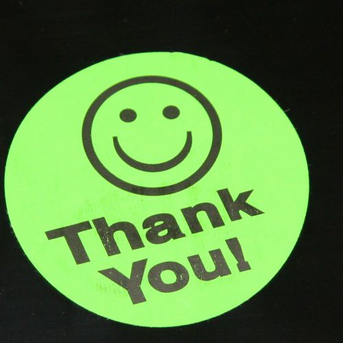 100 GREEN Smiley Thank You Stickers large 1.5 inch Round All FREE shipping