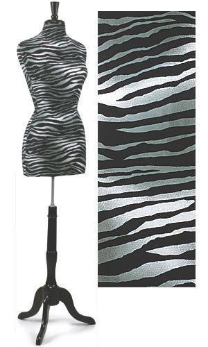 Woman&#039;s ZEBRA PRINT BLACK BASE Dressform Dressmaker Form Tripod Mannequin Shapes