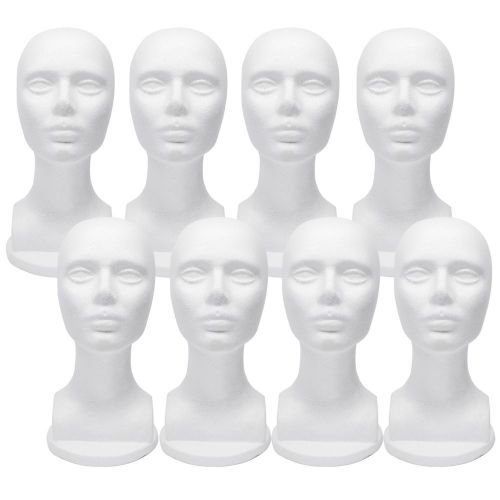 8pc fashion styrofoam mannequin wig hat display white foam head w/ mounting hole for sale
