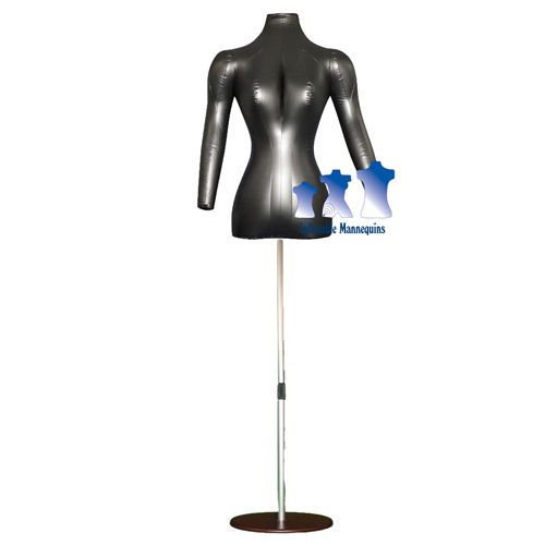 Inflatable female torso with arms, black and aluminum adjustable stand, brown for sale
