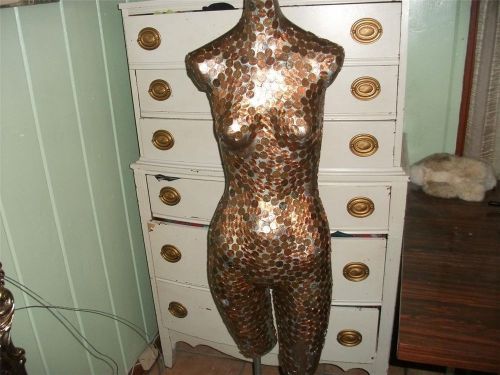 Mannequien 44 Inch Covered In Copper Pennies No Stand Shabby Chic Fun Item
