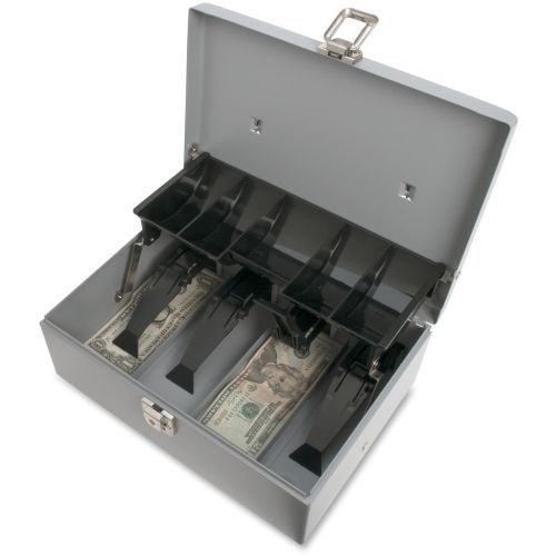 SPR15507 Cash Box, 5 Comptmts, Spring Clips,10-1/2&#034;x7-3/8&#034;x4-1/2&#034;, GY