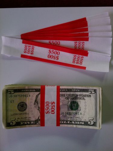 500 - New Self-Sealing Currency Bands - $500 Denomination - Straps Money Fives