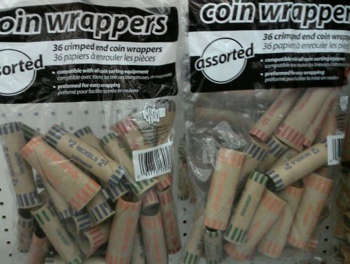 144 ASSORTED PREFORMED COIN WRAPPER TUBES VALUE PACK -ON SALE - 4 BAGS of 36 Ea