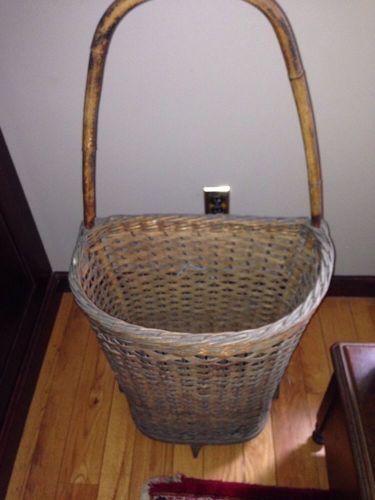 Antique Vintage Wicker &amp; Bamboo Wheeled Shopping/Laundry Cart..Schober Phila PA