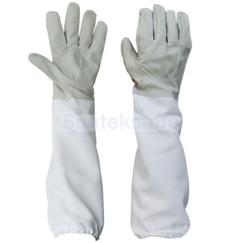 Pair Beekeeping Gloves Goatskin Vented Long Sleeves Guard Gloves Grey White 50cm