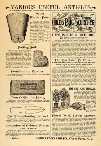 1896 ad floral park insecticide trowel flower pot lawn - original may1 for sale