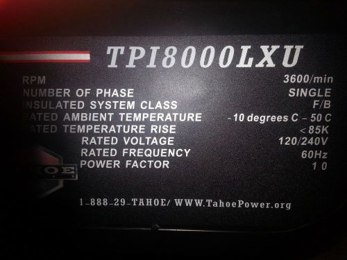 Brand new floor model save thousands off msrp!!!tahoe tpi 8000 lxu gas generator for sale