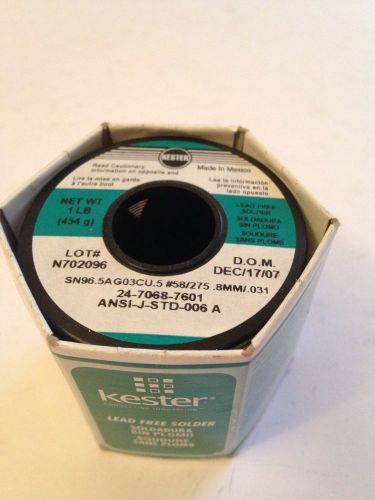 KESTER Lead Free No-Clean 275 Solder Wire, .031&#034;dia., 58 Core Size, Sn96.5Ag3.0C