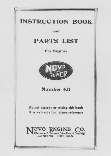 Novo instruction book and parts list number 421 for sale