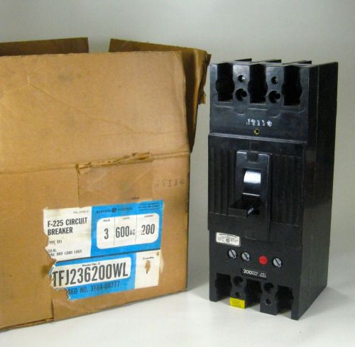 New! ge f-225, 200 amp circuit breaker model tfj236200wl, 3 pole, 600 vac for sale