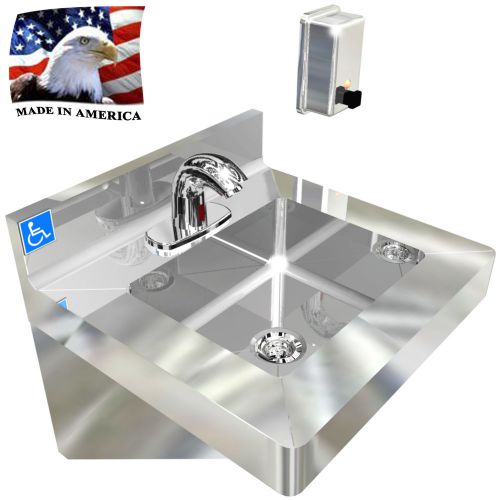 Ada hand sink no lead electronic faucet stainless s &amp; push vertical soap dispen. for sale