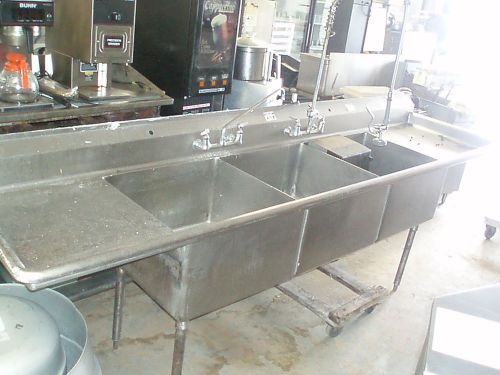 10FT 3 COMPARTMENT SINK STAINLESS STEEL PIZZA SUBS RESTAURANT 3 SINKS DETROIT