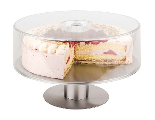 Revolving stainless steel cake stand with lid for sale