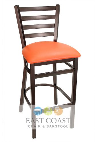 New gladiator rust powder coat ladder back metal bar stool w/ orange vinyl seat for sale