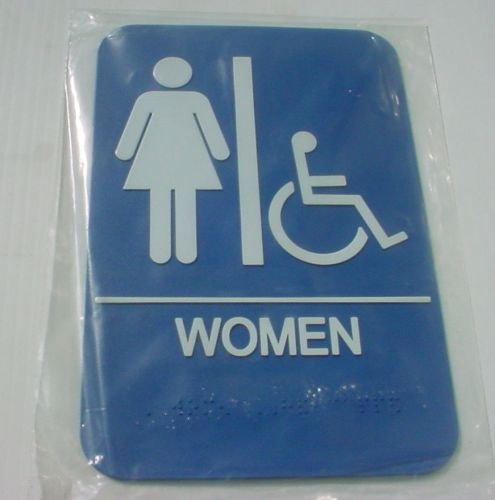 ADA Bathroom Sign &#034;Women&#034;  Accessible w/ raised pictograms,Braille New 9&#034; x 6&#034;