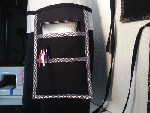 BLACK SILVER CHEVRON TRIM 1 POCKET WAITRESS BARTENDER RESTAURANTMADE USA