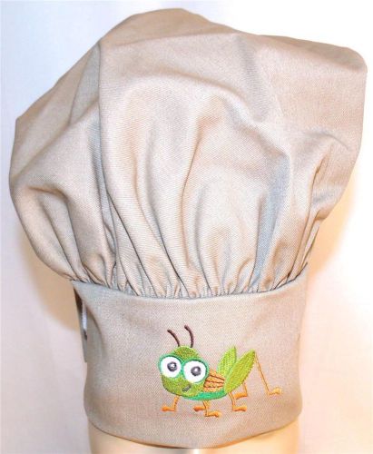 Hoppy Happy Green Grasshopper Chef Hat Khaki Child Size Kitchen Monogram Custom