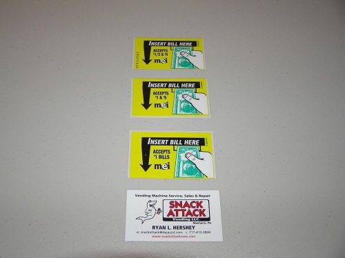 MARS MEI BILL ACCEPTOR (3) VN2000 SERIES DECAL STICKERS - NEW OEM / Free Ship!