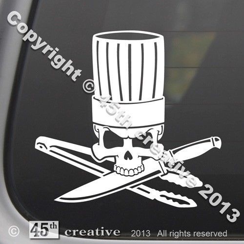 Cook Crossbones Decal - cooking food knife tong tongs bbq grill chef hat sticker