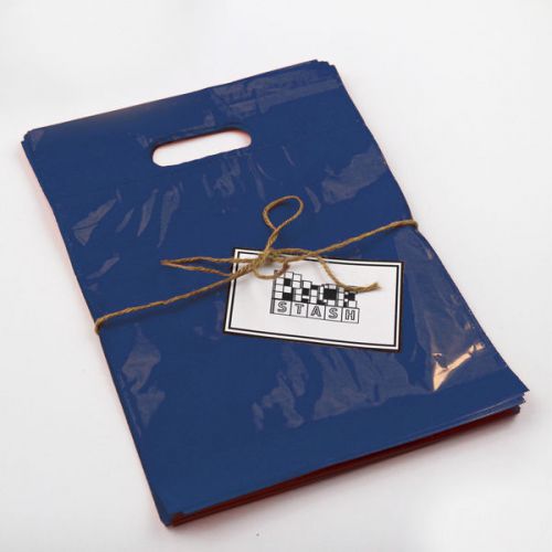 500 16x18 navy blue plastic retail die-cut handle merchandise bag - boutique for sale