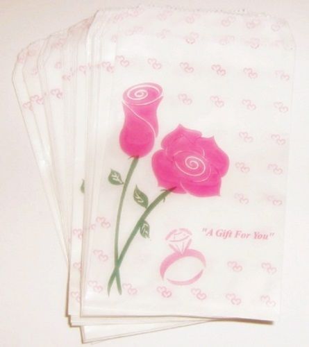 100 Pink Rose Print 4&#034; x 6&#034; Retail Party Wedding Favor Gift Bags