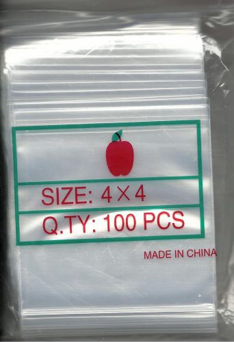 100 APPLE BRAND 4 inch X 4 inch CLEAR ZIPLOCK BAGS 100 BAGGIES 4&#034;x 4&#034;