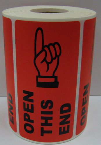 500 Labels of 4x2 Red OPEN THIS END Finger Special Handling Shipping Rolls