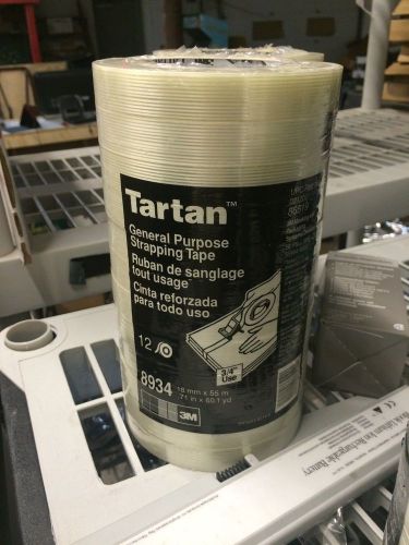 LOT OF 12 Rolls 3M Tartan 8934 Filament Strapping Tape 3/4&#034; x 60 yds