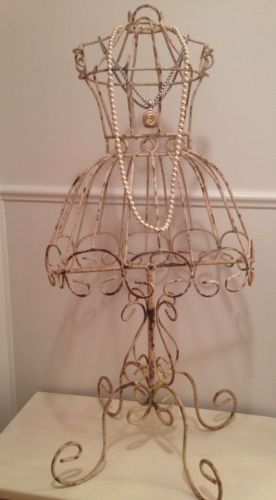 UNIQUE VINTAGE METAL DRESS FORM SHABBY COTTAGE DISPLAY LARGE 30&#034; TALL CHIPPY