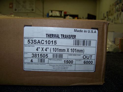 Thermal Transfer Labels 4&#034; X 4&#034; 4 Rolls - 1500 per roll - 6000 Total #53SAC1015