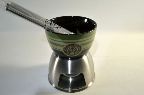Chocolate Fondue Set Stand and forks Stainless Steel and Ceramic bowl