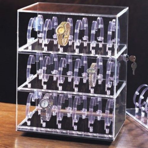 ROTATING WATCH ACRYLIC DISPLAY CABINET  COUNTERTOP CASE 36 WATCHES