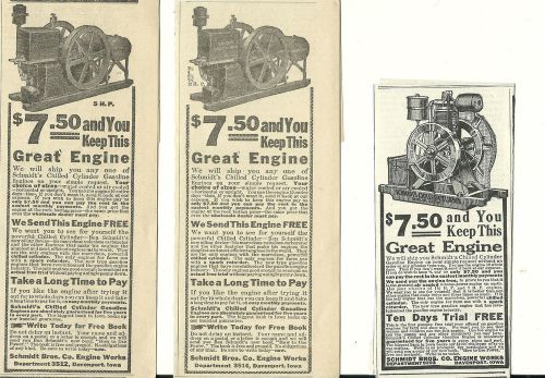 Two 1913 and a 1912 Schmidt Bros. Engine Works Davenport Iowa Engines  ads