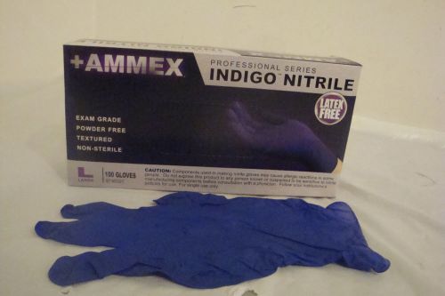 Ammex AINPF Indigo Nitrile Glove, Medical Exam, Latex Free, Disposable, Powder F